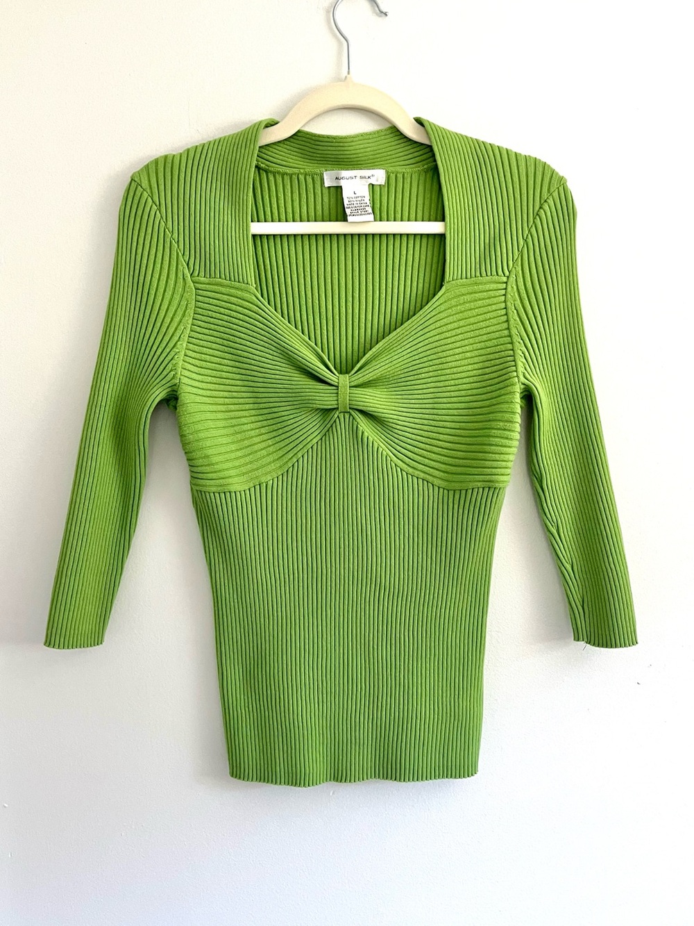 august silk Lime Green Ribbed Twist-Front Top